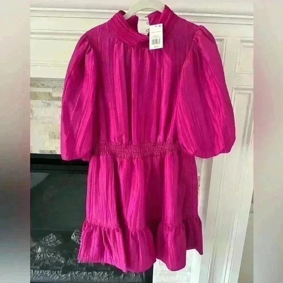 NWT Jonathan Simkhai Bougainvillea Pink Merilyn Taffeta Mini  Dress Size 8 - Picture 2 of 8